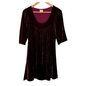 ULF Andersson Wine-Colored Silk-Blend Scoop-Neck Velvet Dress. Size Medium.